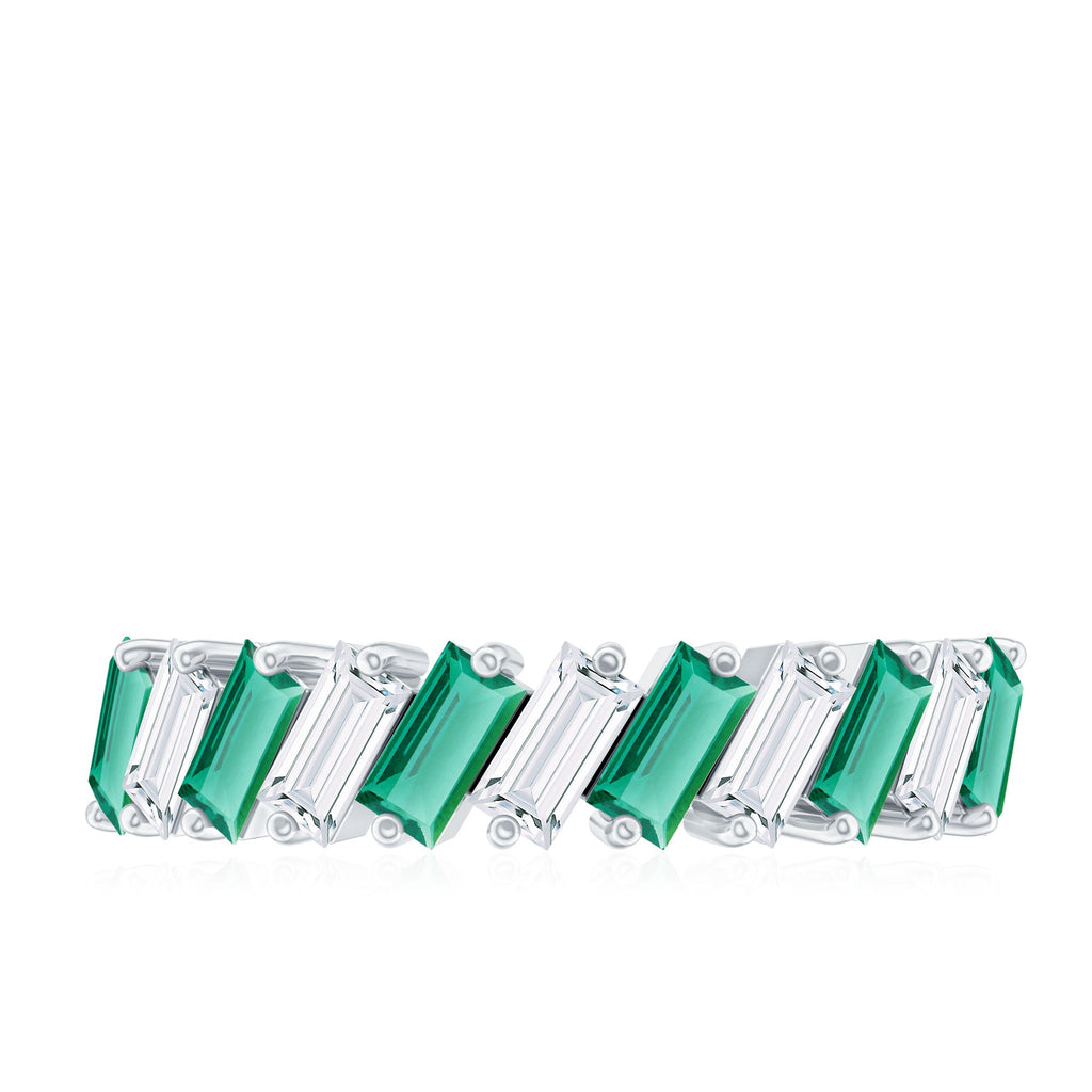 Certified Baguette Lab Grown Emerald Wedding Anniversary Band Ring
