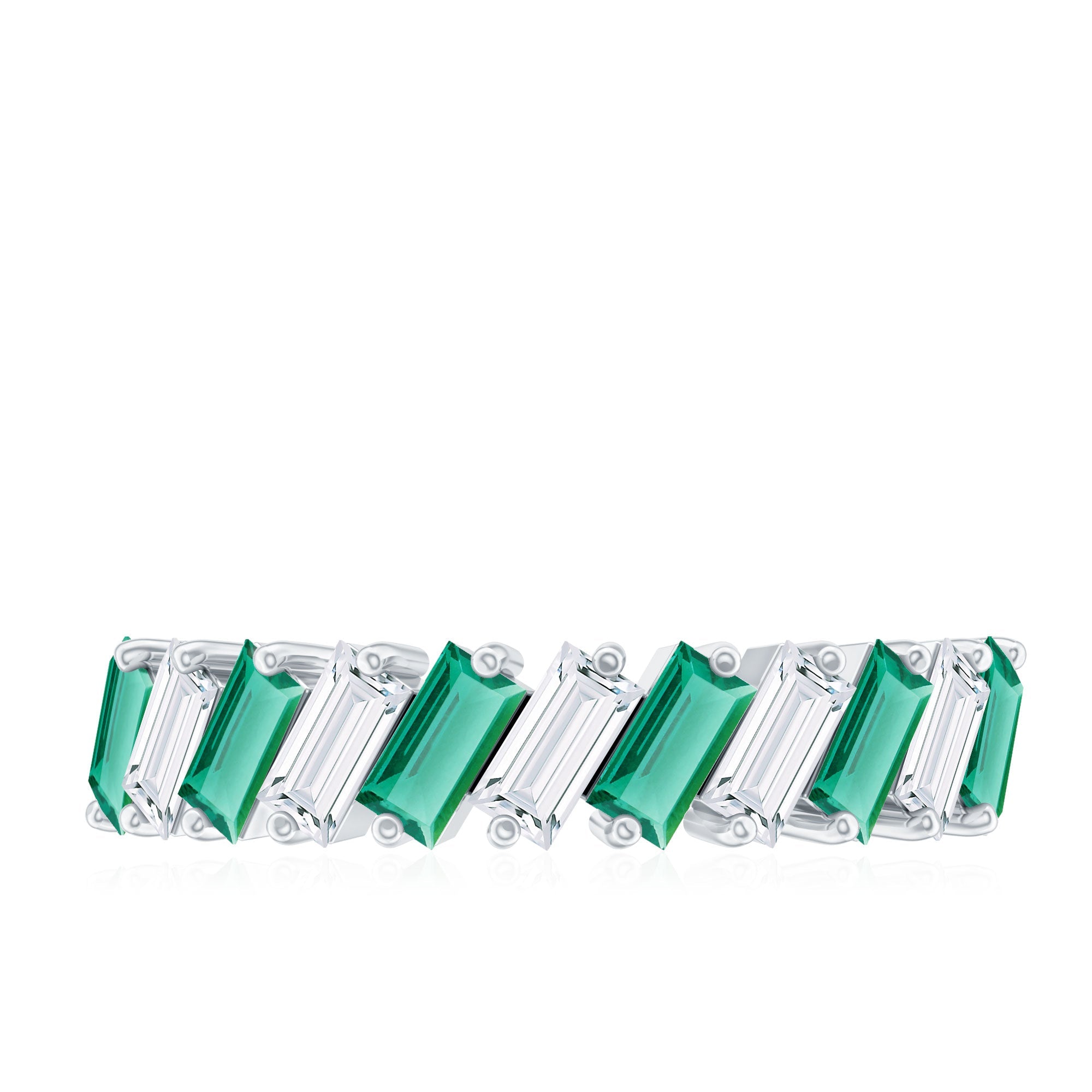 Certified Baguette Lab Grown Emerald Wedding Anniversary Band Ring