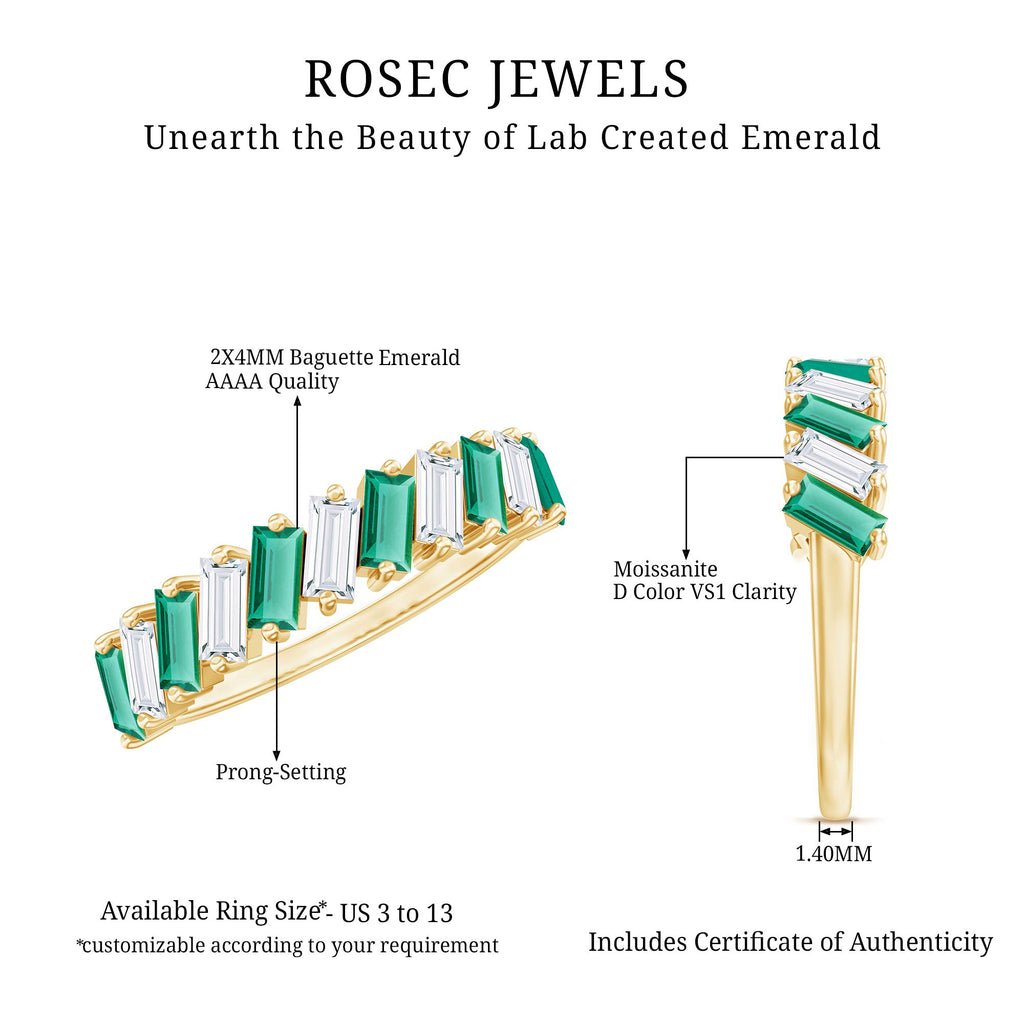 Certified Baguette Lab Grown Emerald Wedding Anniversary Band Ring