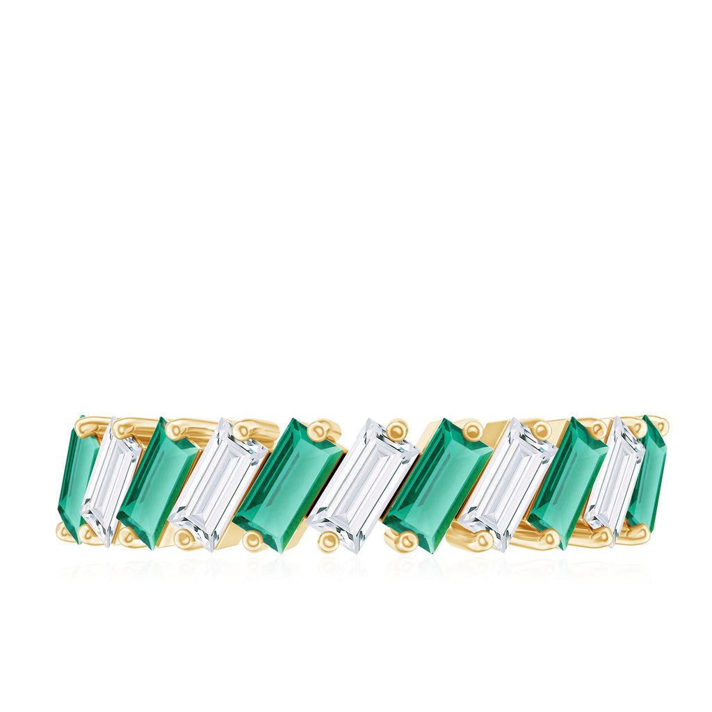 Certified Baguette Lab Grown Emerald Wedding Anniversary Band Ring
