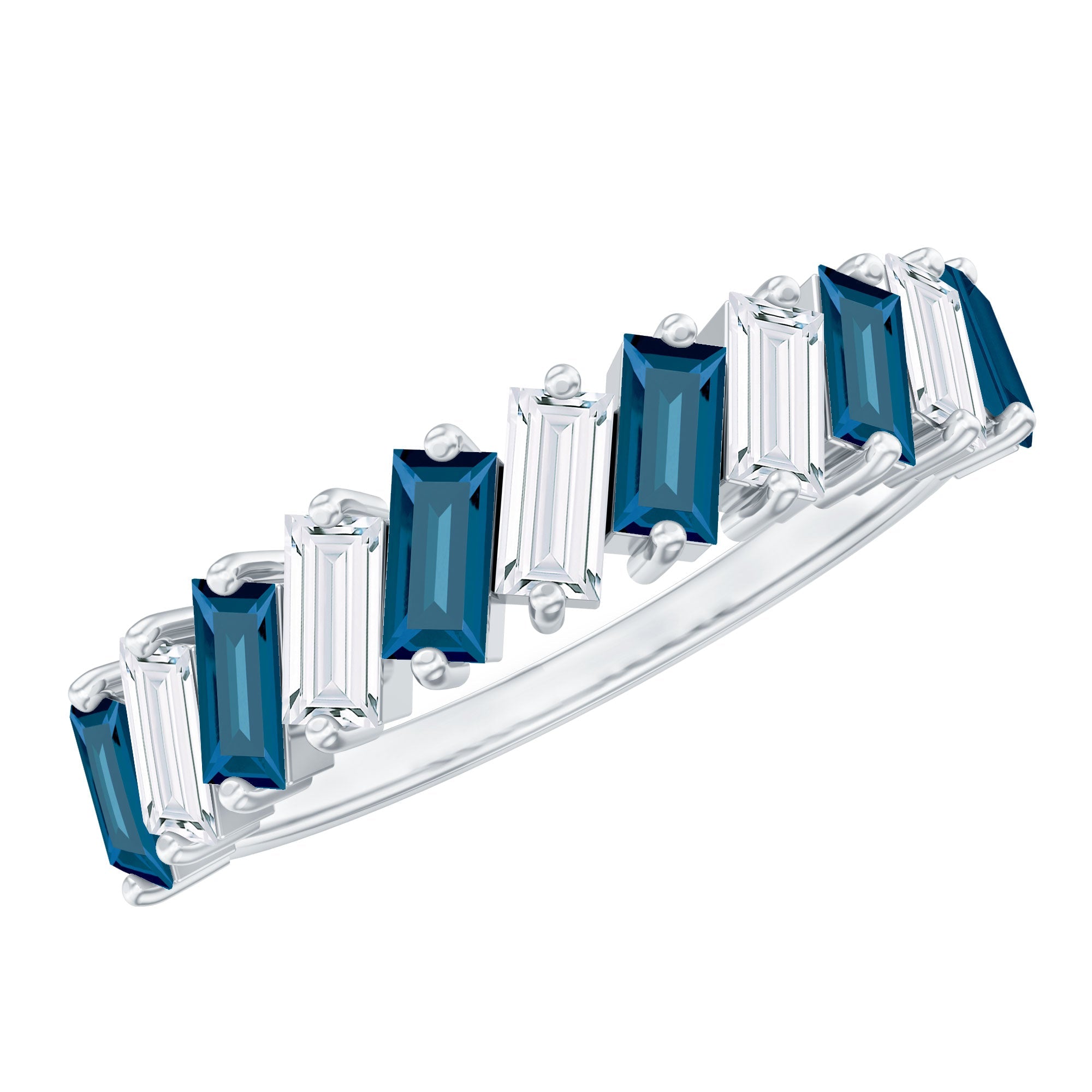 London Blue Topaz and Moissanite Baguette Eternity Ring
