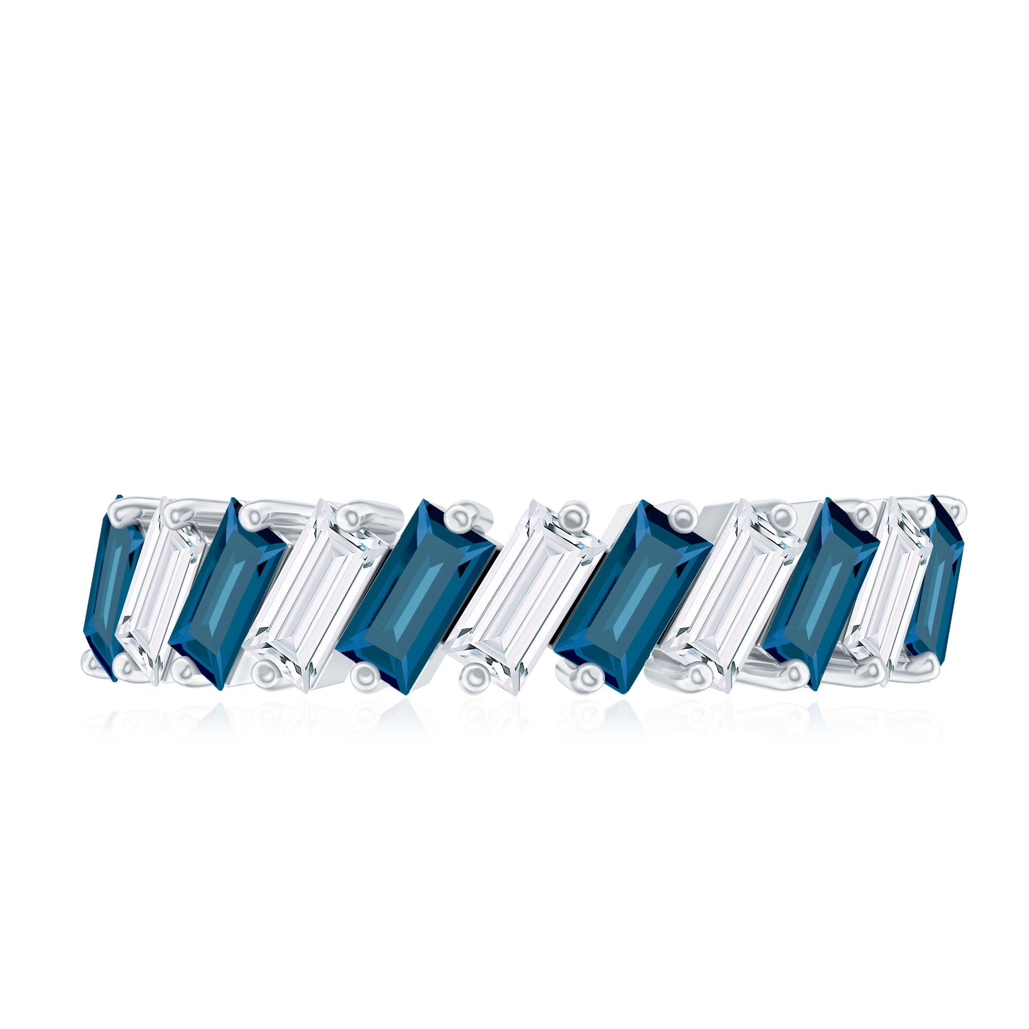 London Blue Topaz and Moissanite Baguette Eternity Ring