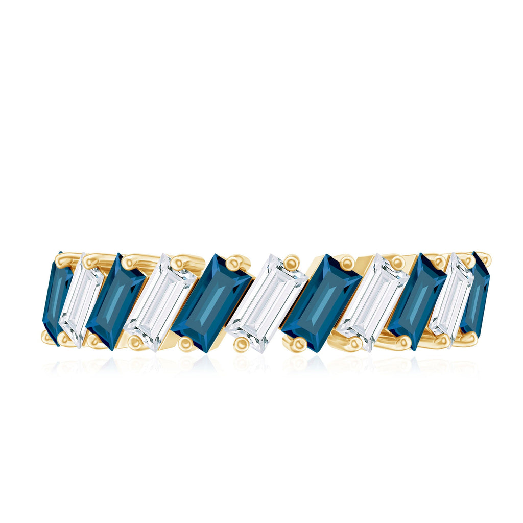 London Blue Topaz and Moissanite Baguette Eternity Ring