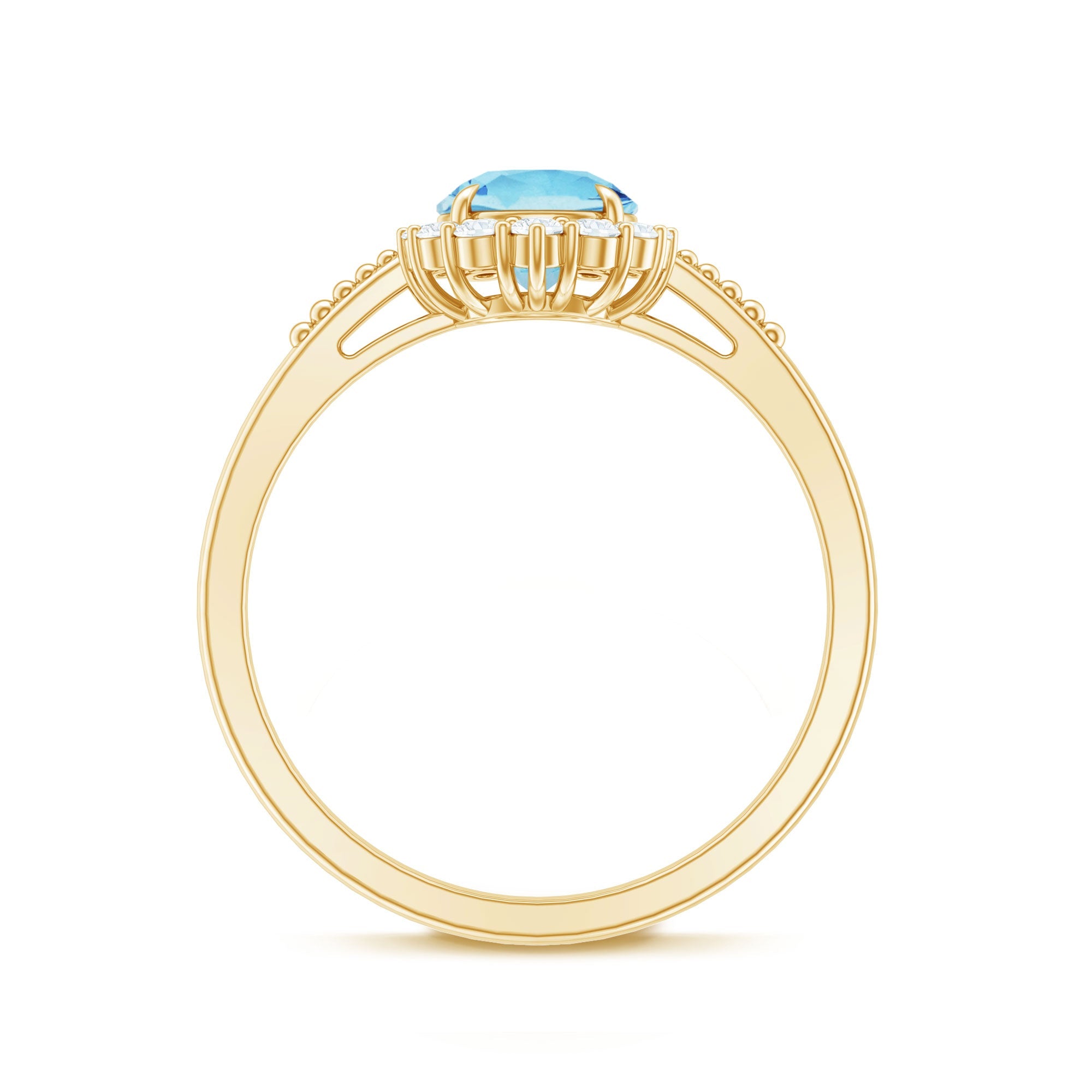 Natural 6MM Aquamarine Halo Engagement Ring with Diamond