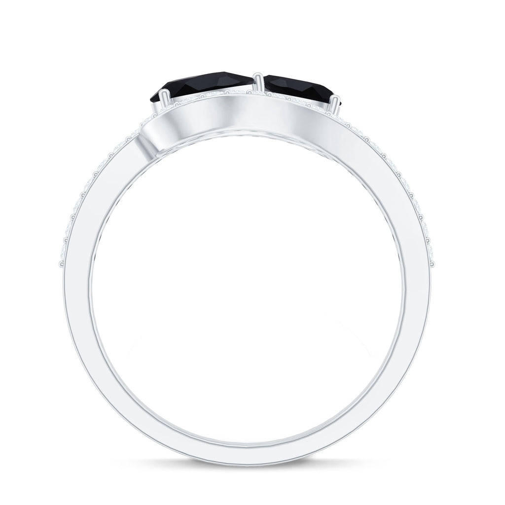 6X8mm Pear Cut Black Onyx Two Stone Engagement Ring with Diamond