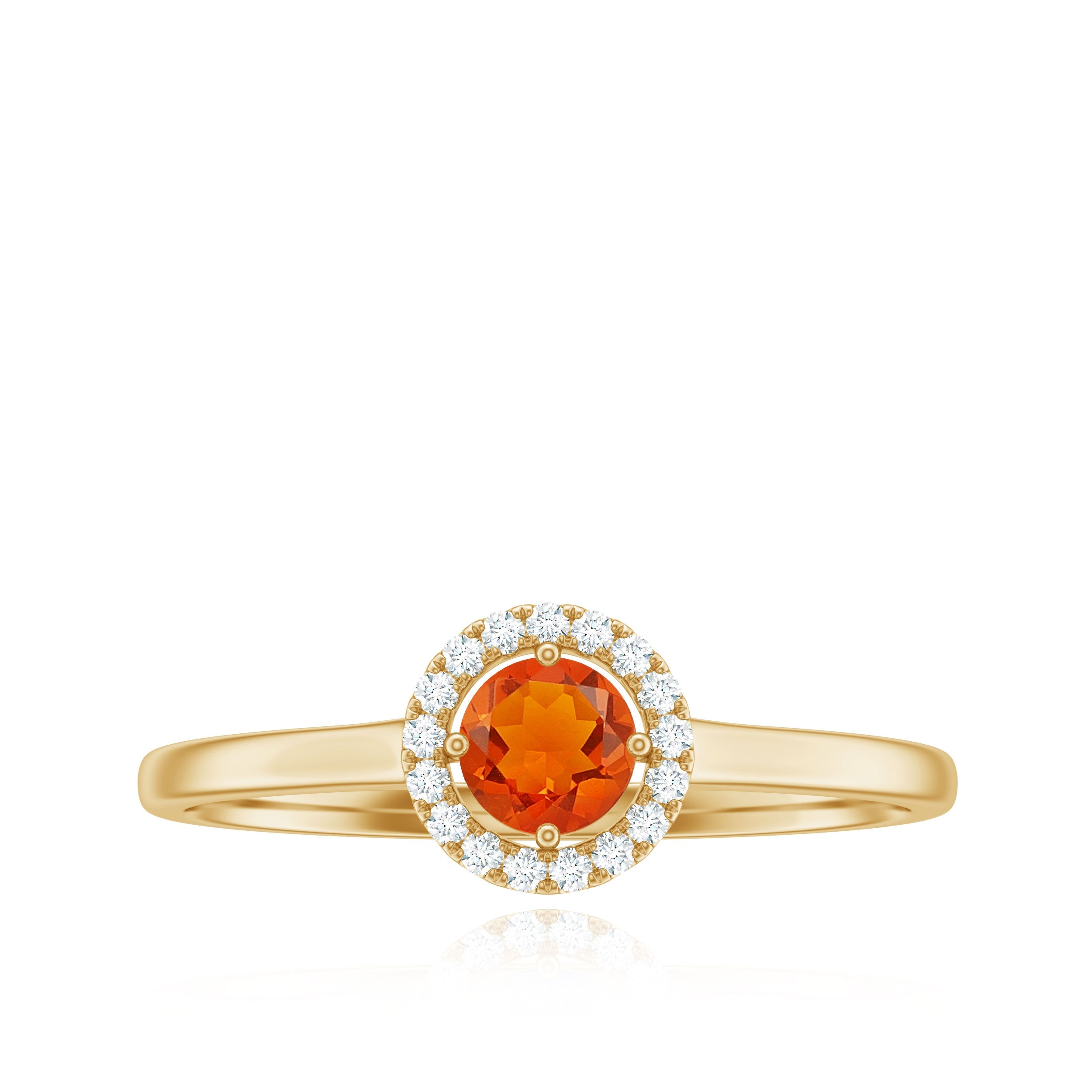 Natural Fire Opal Promise Ring with Diamond Halo