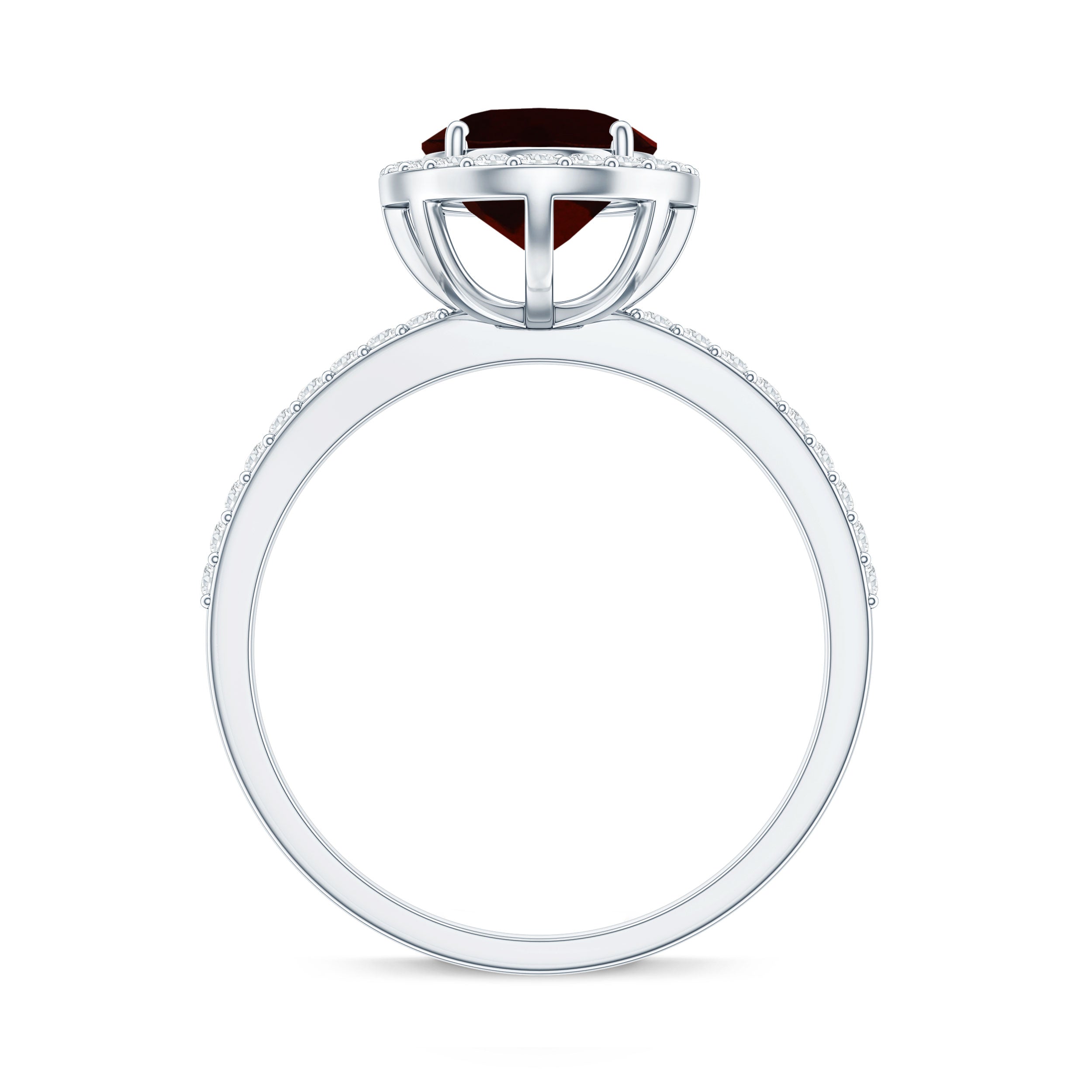 Certified Real 8X10mm Garnet Oval Engagement Ring with Diamond Halo