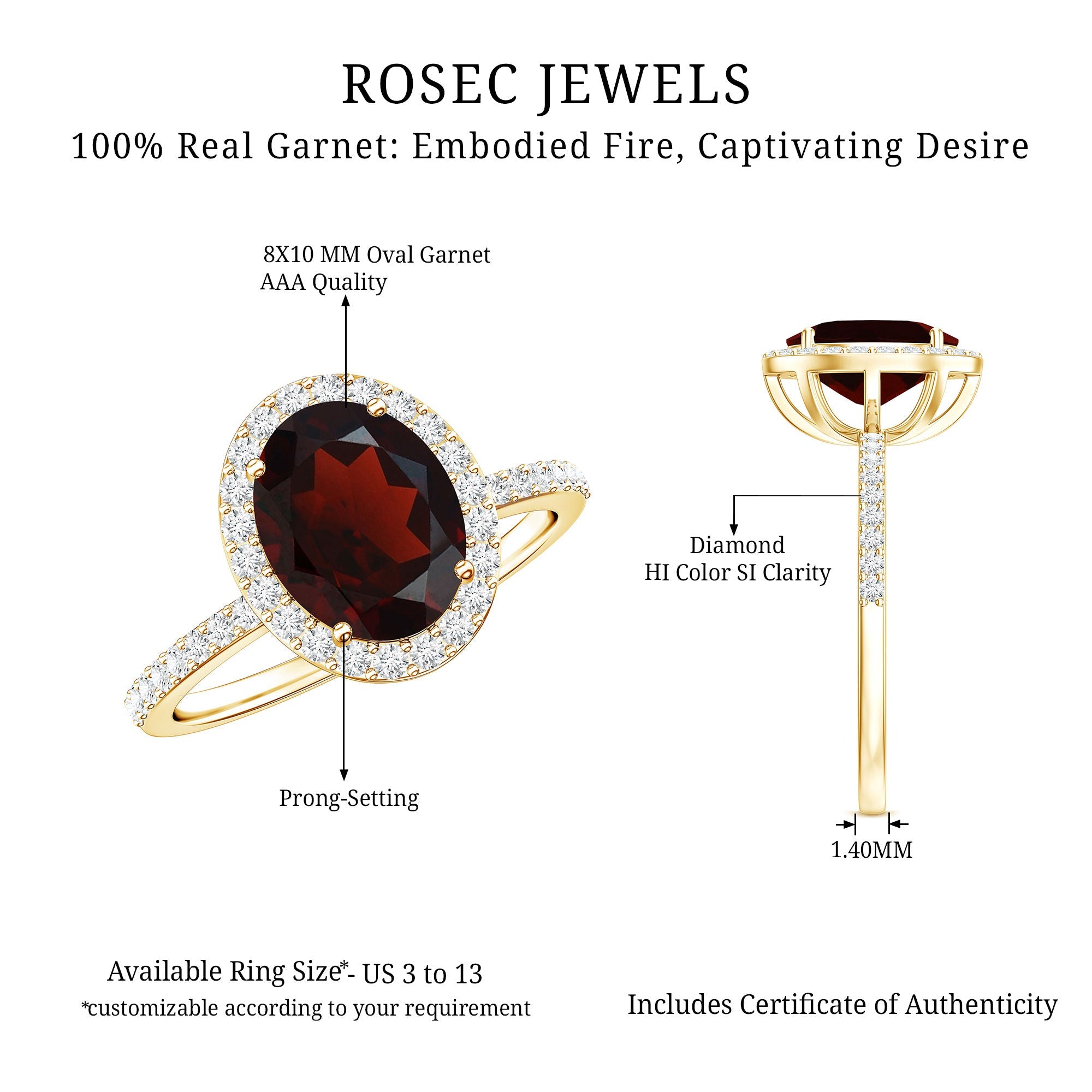 Certified Real 8X10mm Garnet Oval Engagement Ring with Diamond Halo