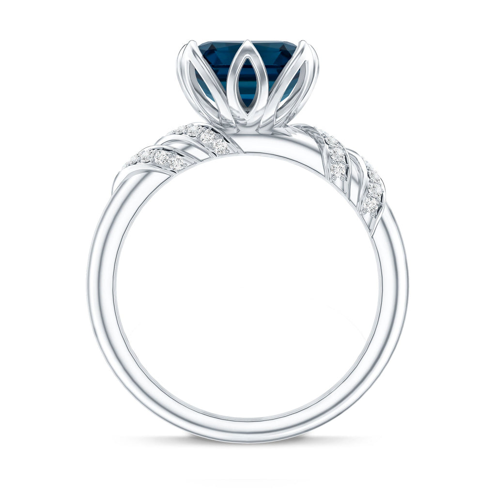 8mm Asscher Cut London Blue Topaz Designer Solitaire Engagement Ring