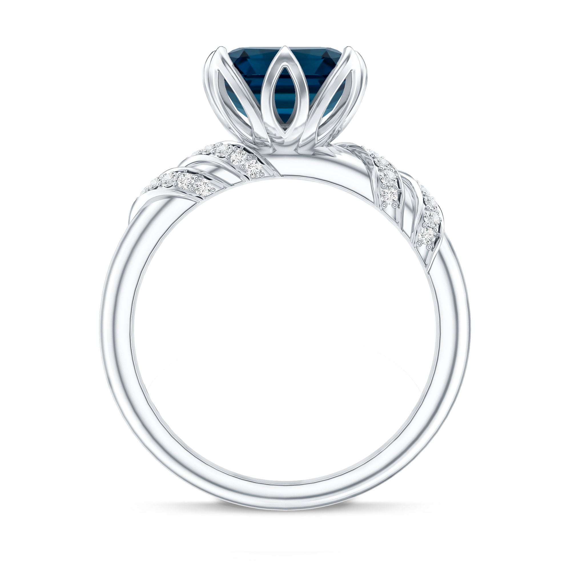 8mm Asscher Cut London Blue Topaz Designer Solitaire Engagement Ring