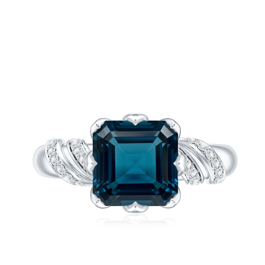 8mm Asscher Cut London Blue Topaz Designer Solitaire Engagement Ring