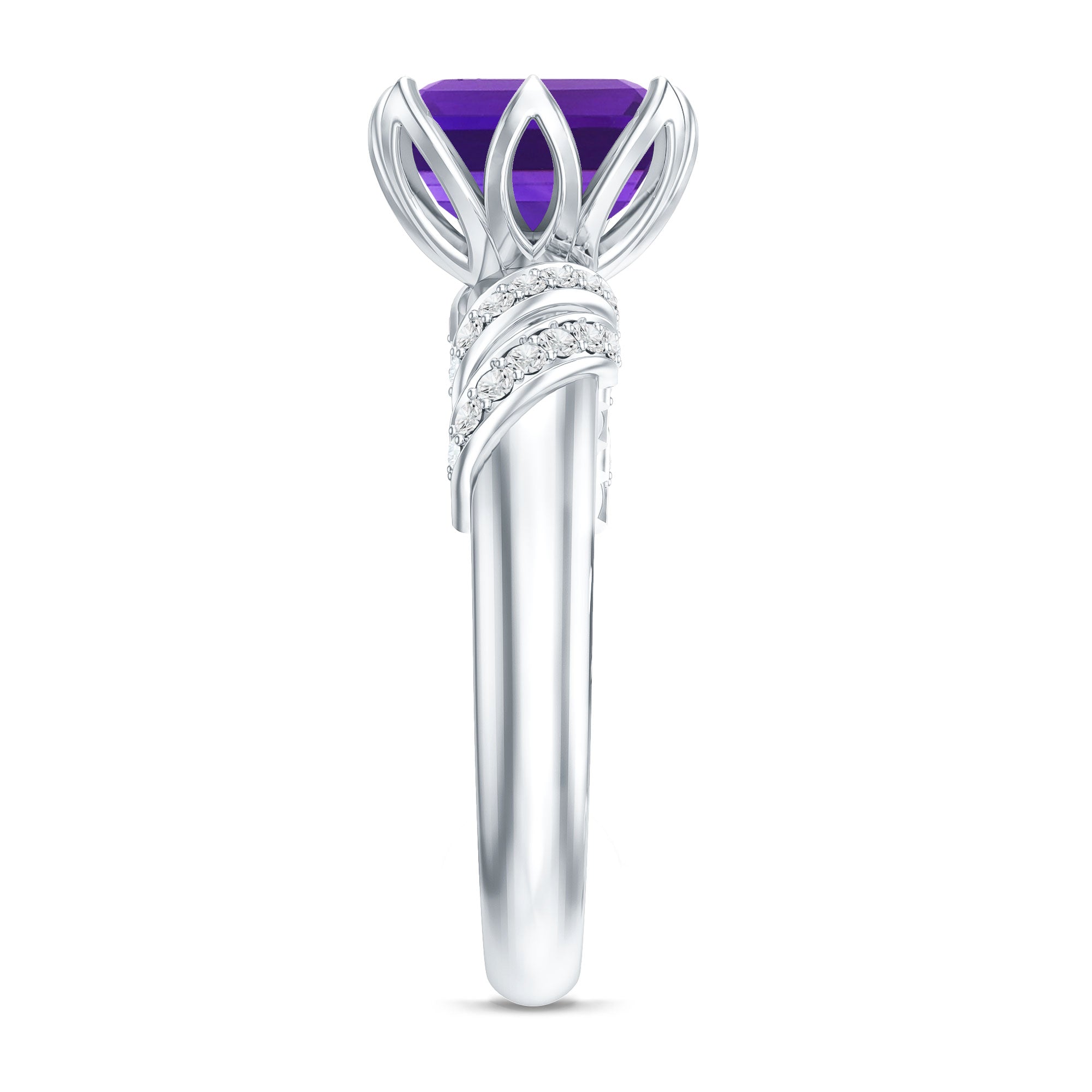 Vintage Looking 3 Carat Amethyst Asscher Cut Engagement Ring with Diamond