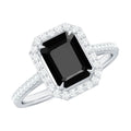 1.6 Carat Lab Grown Black and White Diamond Emerald Cut Engagement Ring with Halo