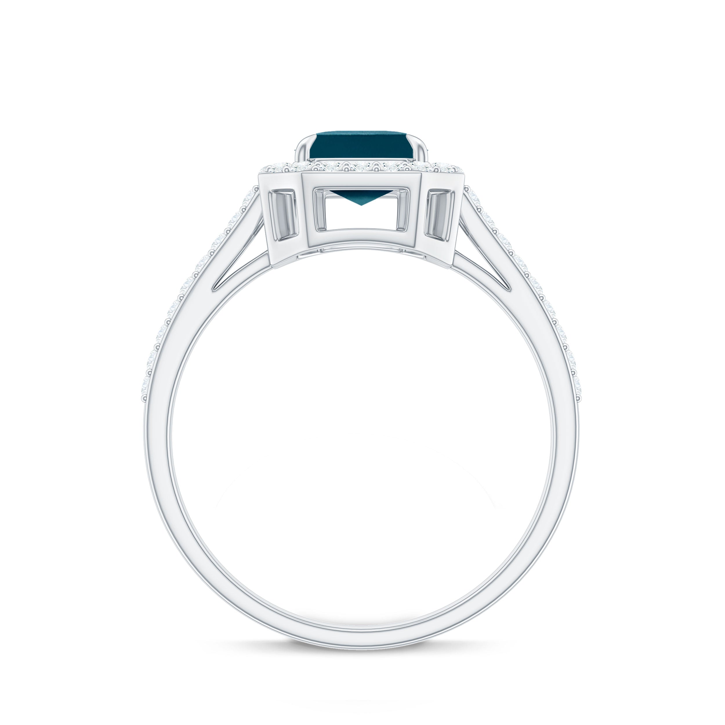 Emerald Cut London Blue Topaz Engagement Ring with Diamond Halo