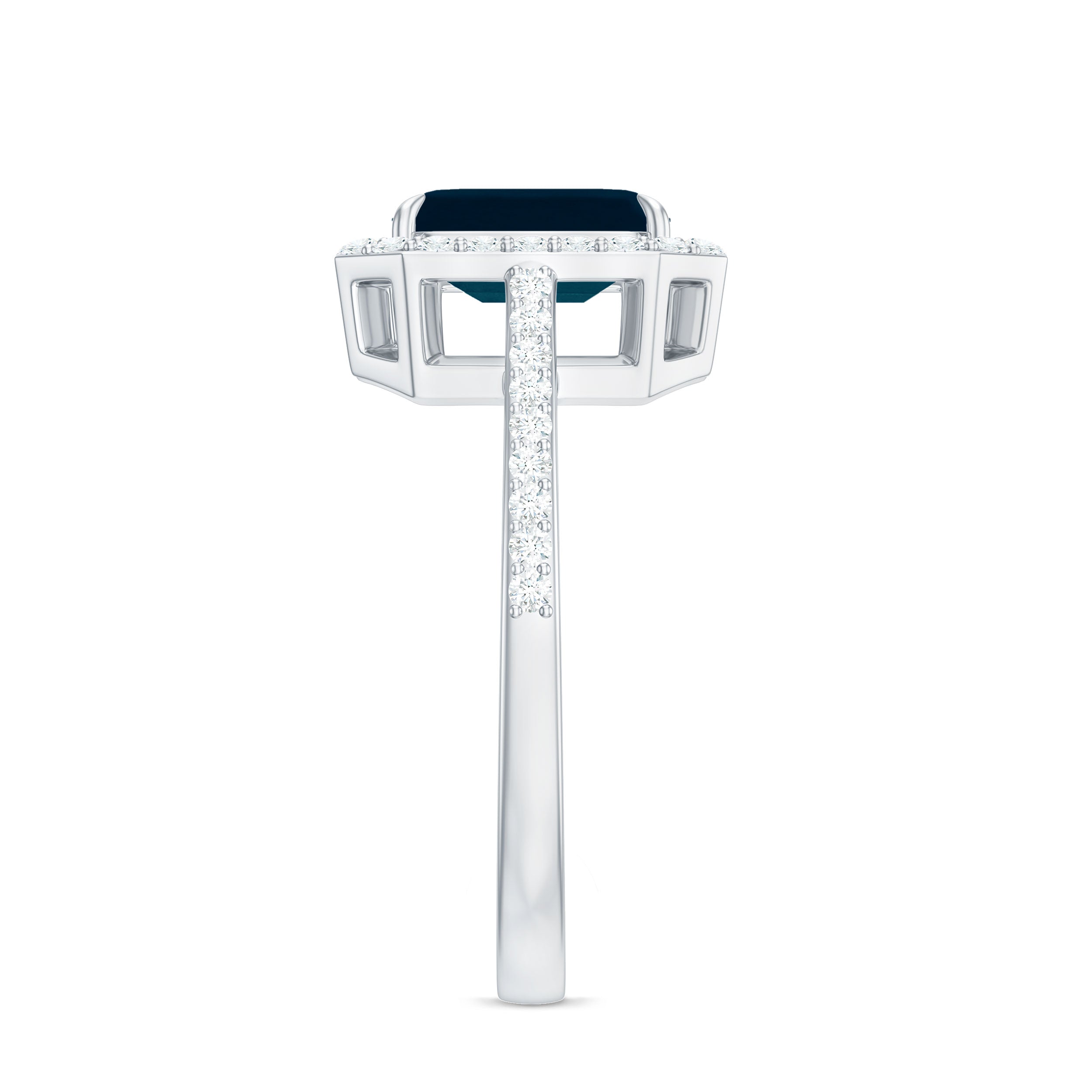 Emerald Cut London Blue Topaz Engagement Ring with Diamond Halo