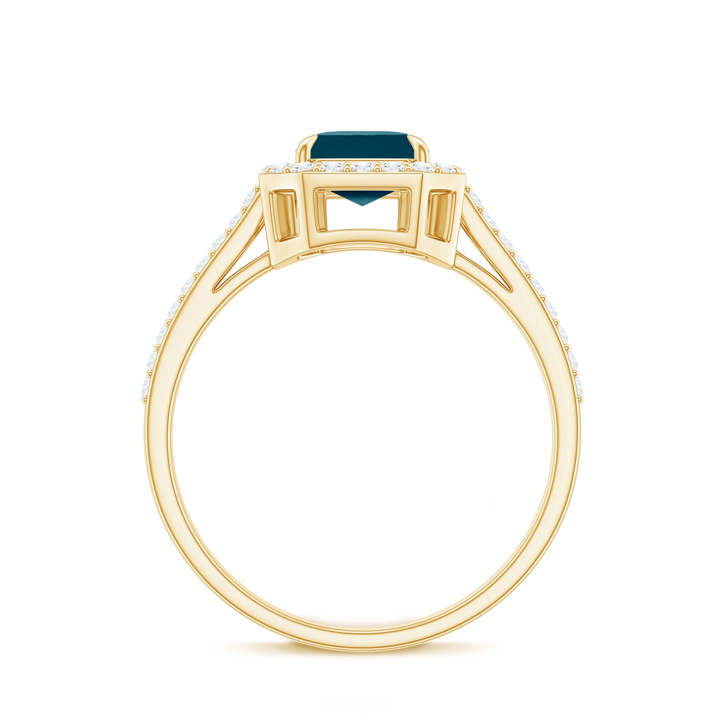 Emerald Cut London Blue Topaz Engagement Ring with Diamond Halo