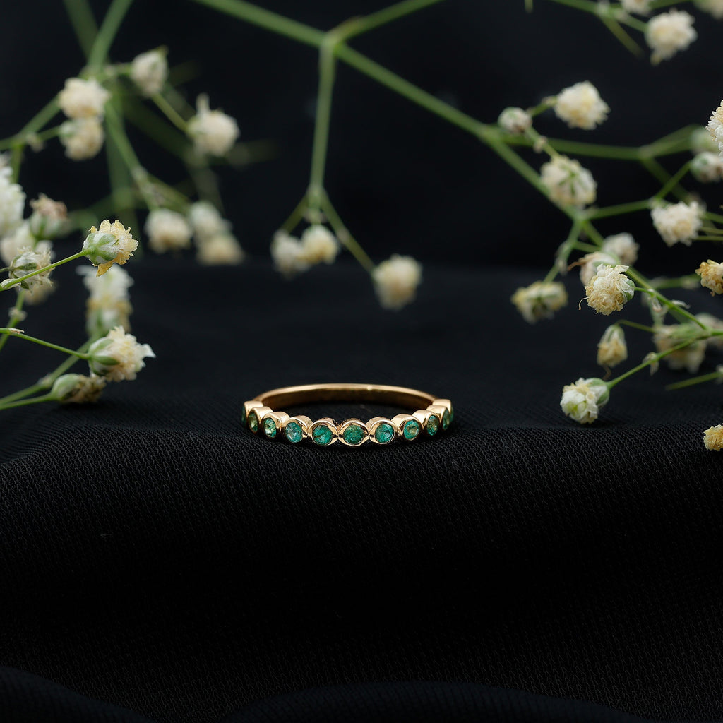 Natural Emerald Half Eternity Ring in Bezel Set