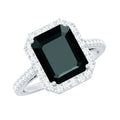 3.4 Carat Lab Grown Black Diamond Emerald Cut Engagement Ring with White Diamond Halo