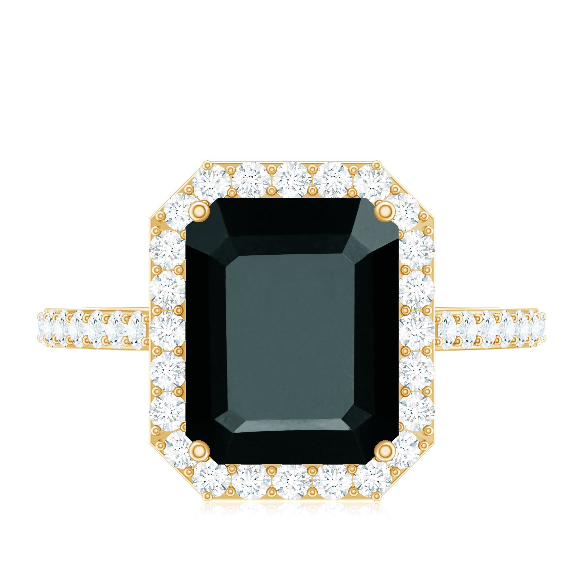 3.4 Carat Lab Grown Black Diamond Emerald Cut Engagement Ring with White Diamond Halo