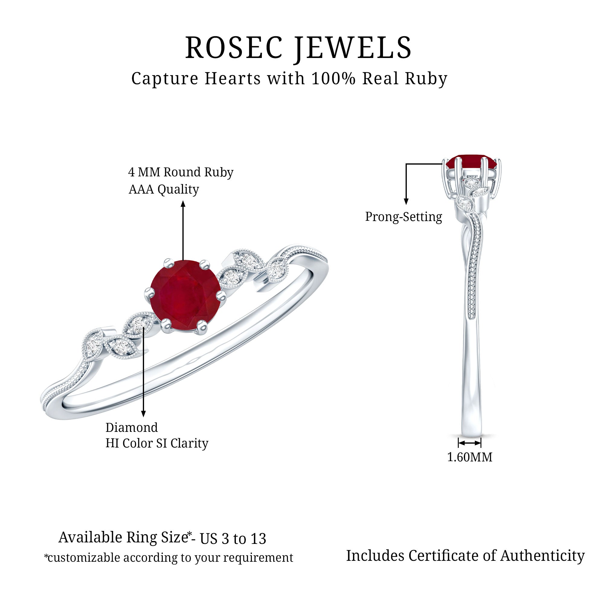 Ruby and Diamond Leaf Branch Promise Ring