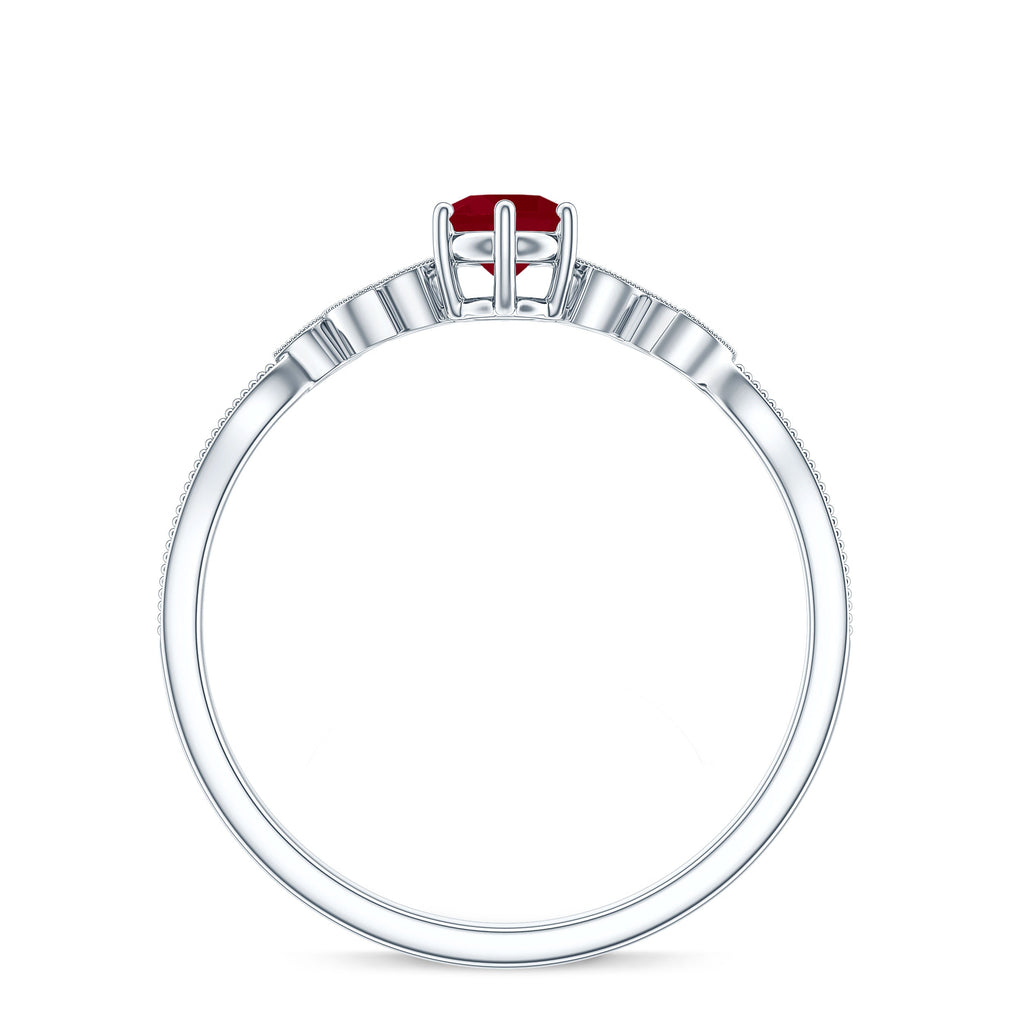 Ruby and Diamond Leaf Branch Promise Ring