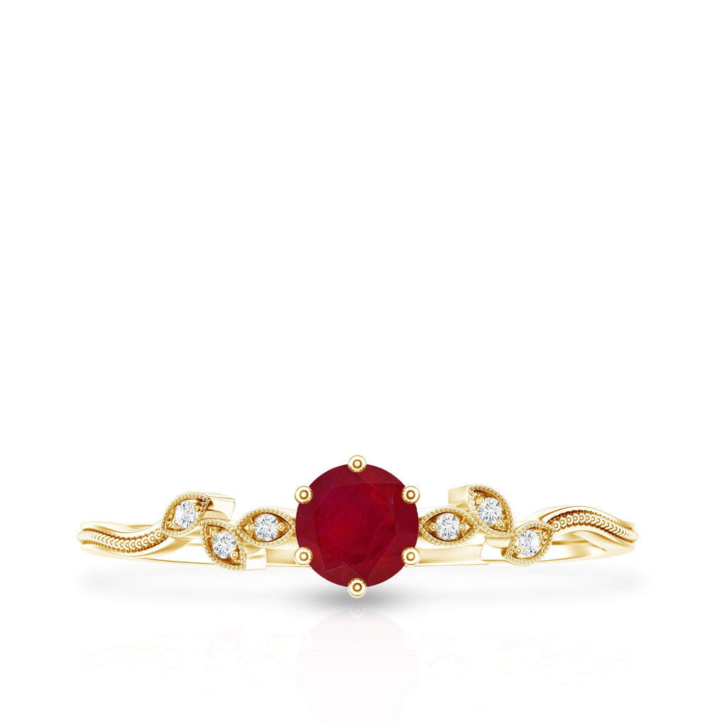 Ruby and Diamond Leaf Branch Promise Ring