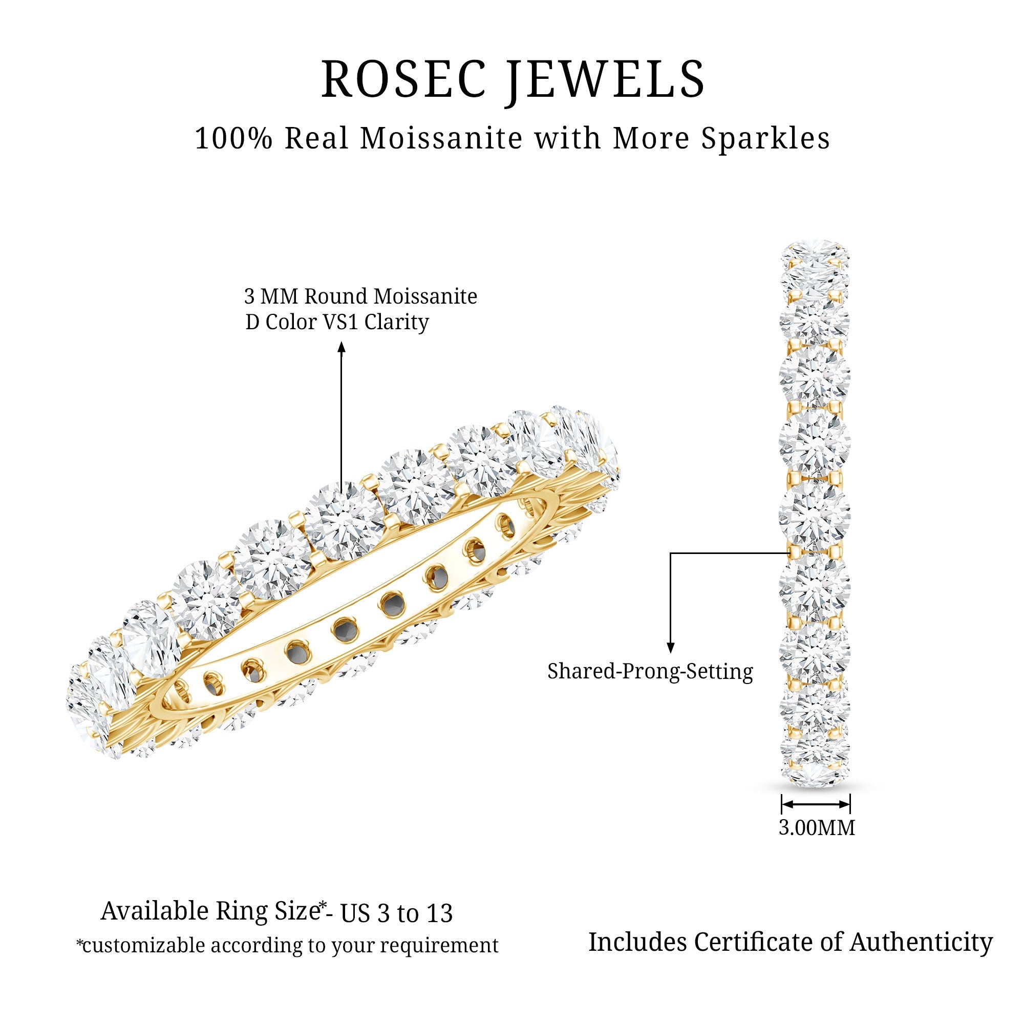 Certified Moissanite Stackable Eternity Band Ring
