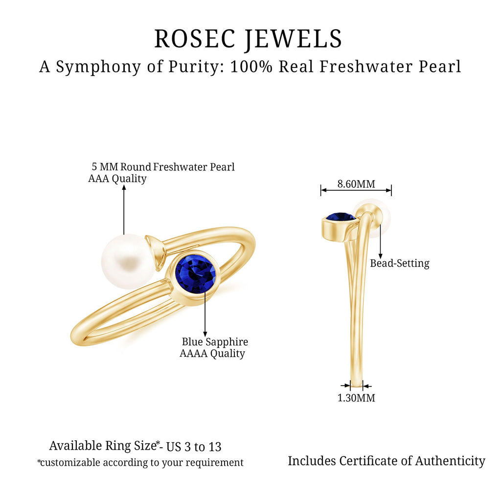 Lab Created Blue Sapphire and Pearl Toi Et Moi Ring
