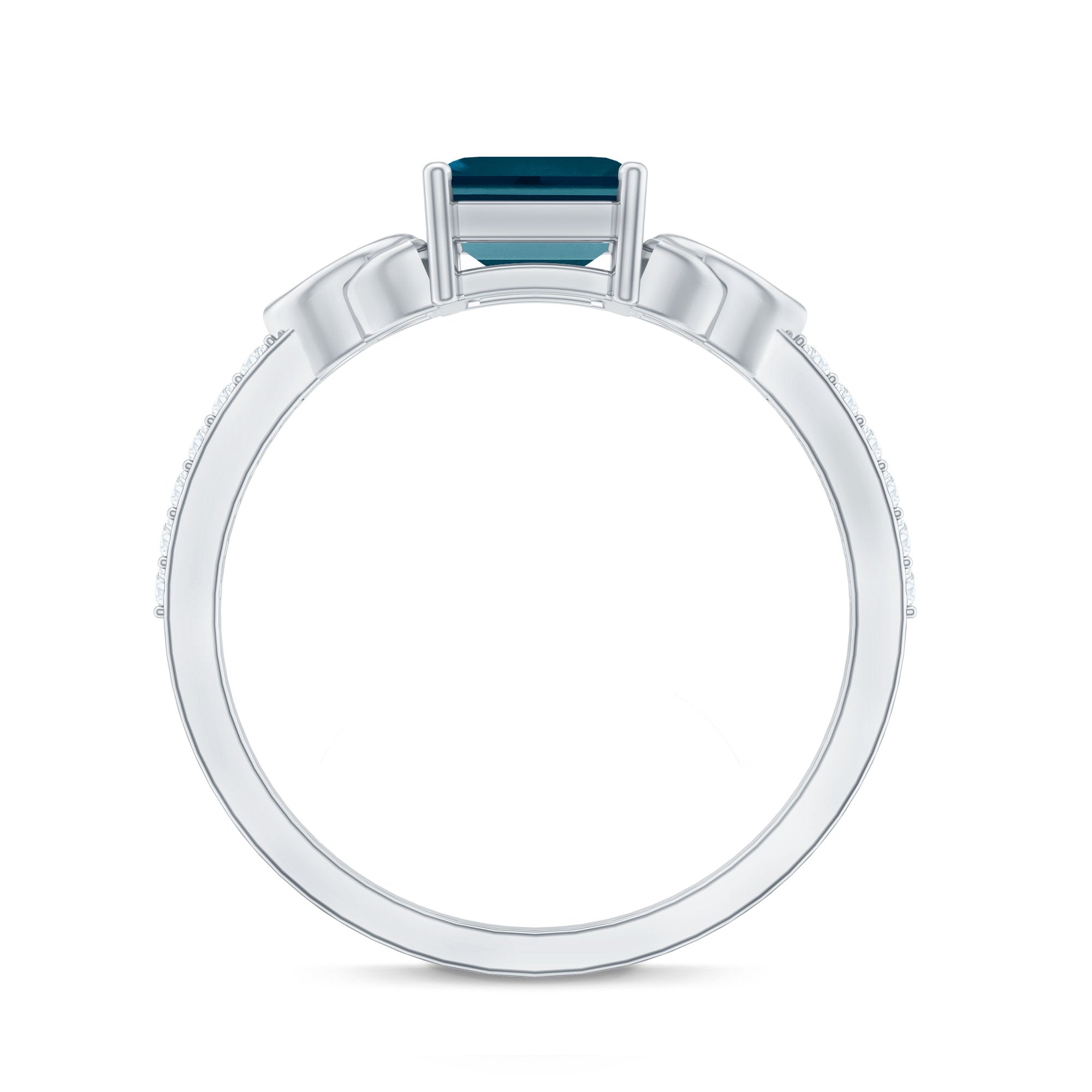 Emerald Cut London Blue Topaz Celtic Engagement Ring with Diamond