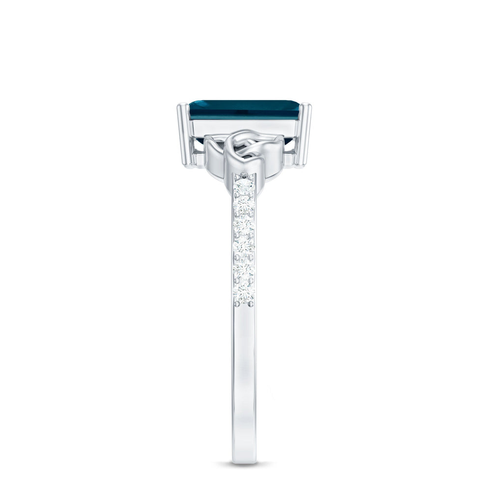 Emerald Cut London Blue Topaz Celtic Engagement Ring with Diamond