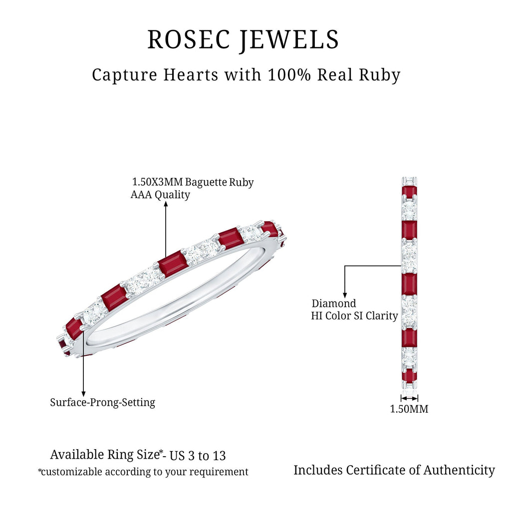 Genuine Baguette Ruby Diamond Eternity Ring for Women