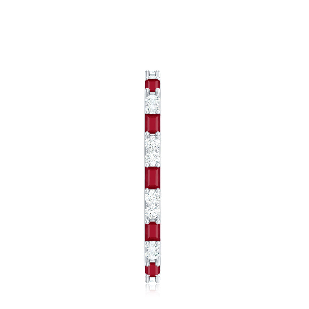 Genuine Baguette Ruby Diamond Eternity Ring for Women