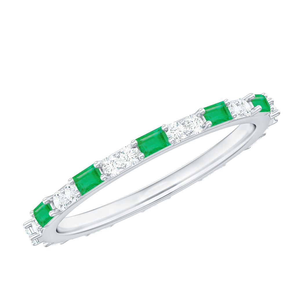 Natural Baguette Emerald Diamond Eternity Ring in East West Style