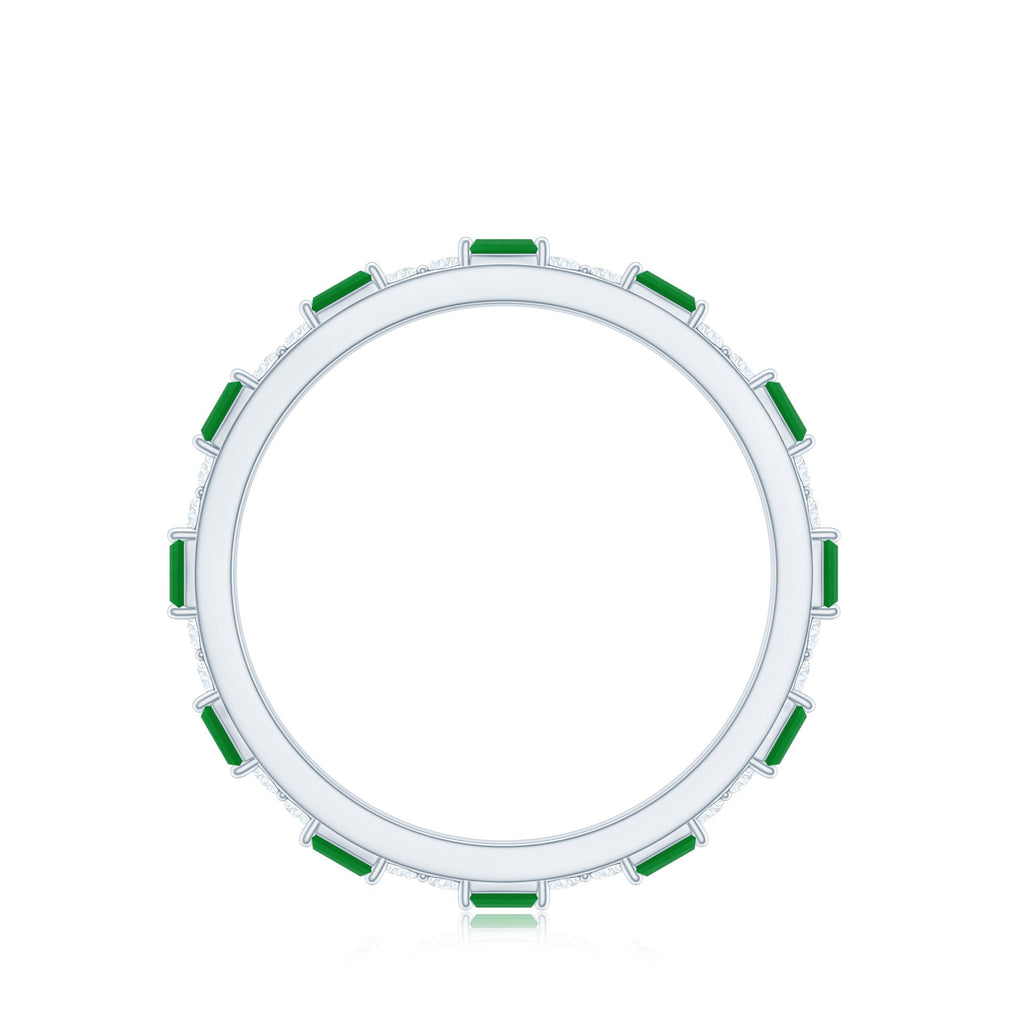 Natural Baguette Emerald Diamond Eternity Ring in East West Style