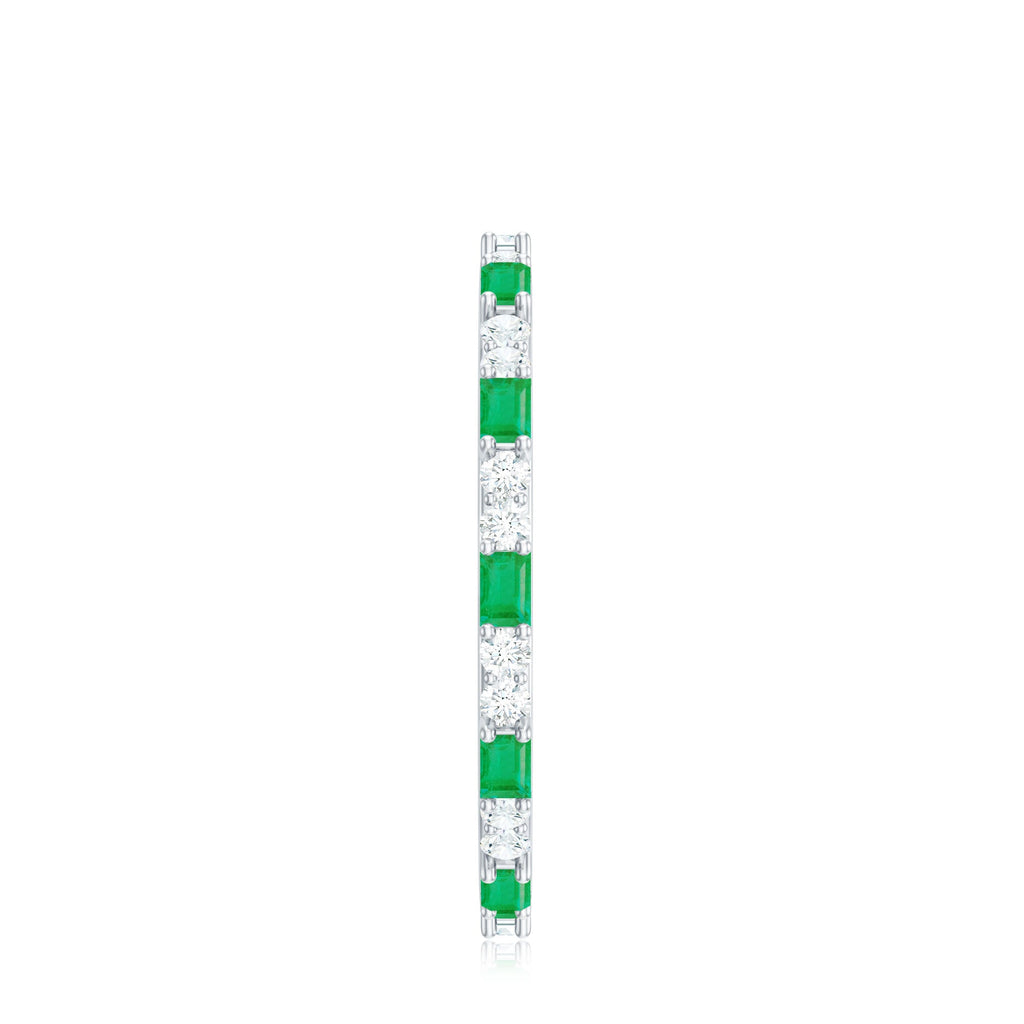 Natural Baguette Emerald Diamond Eternity Ring in East West Style