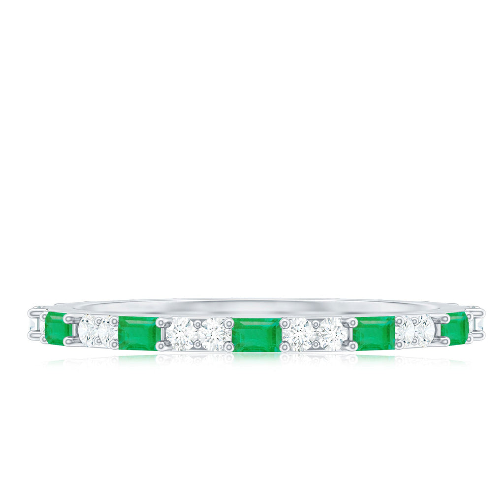 Natural Baguette Emerald Diamond Eternity Ring in East West Style