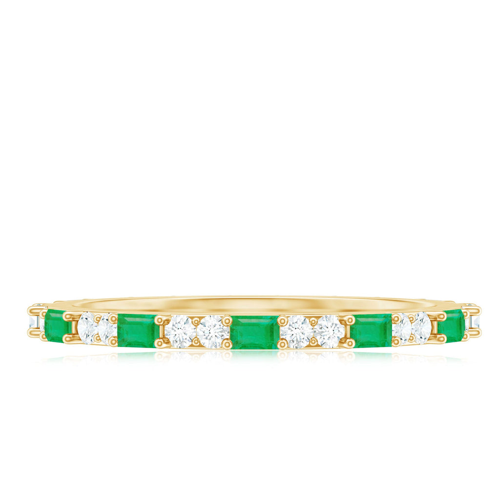 Natural Baguette Emerald Diamond Eternity Ring in East West Style