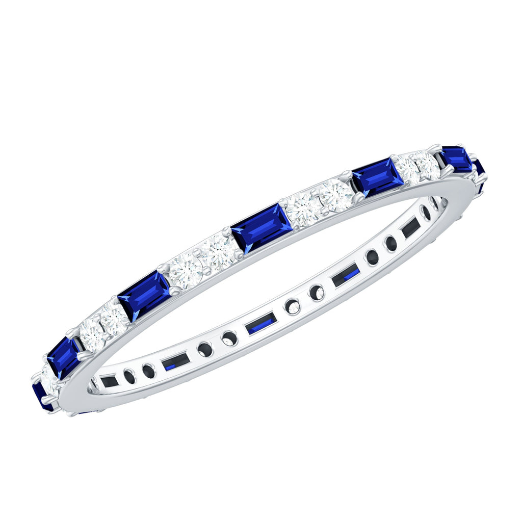 Certified Baguette Lab Blue Sapphire Eternity Ring with Diamond