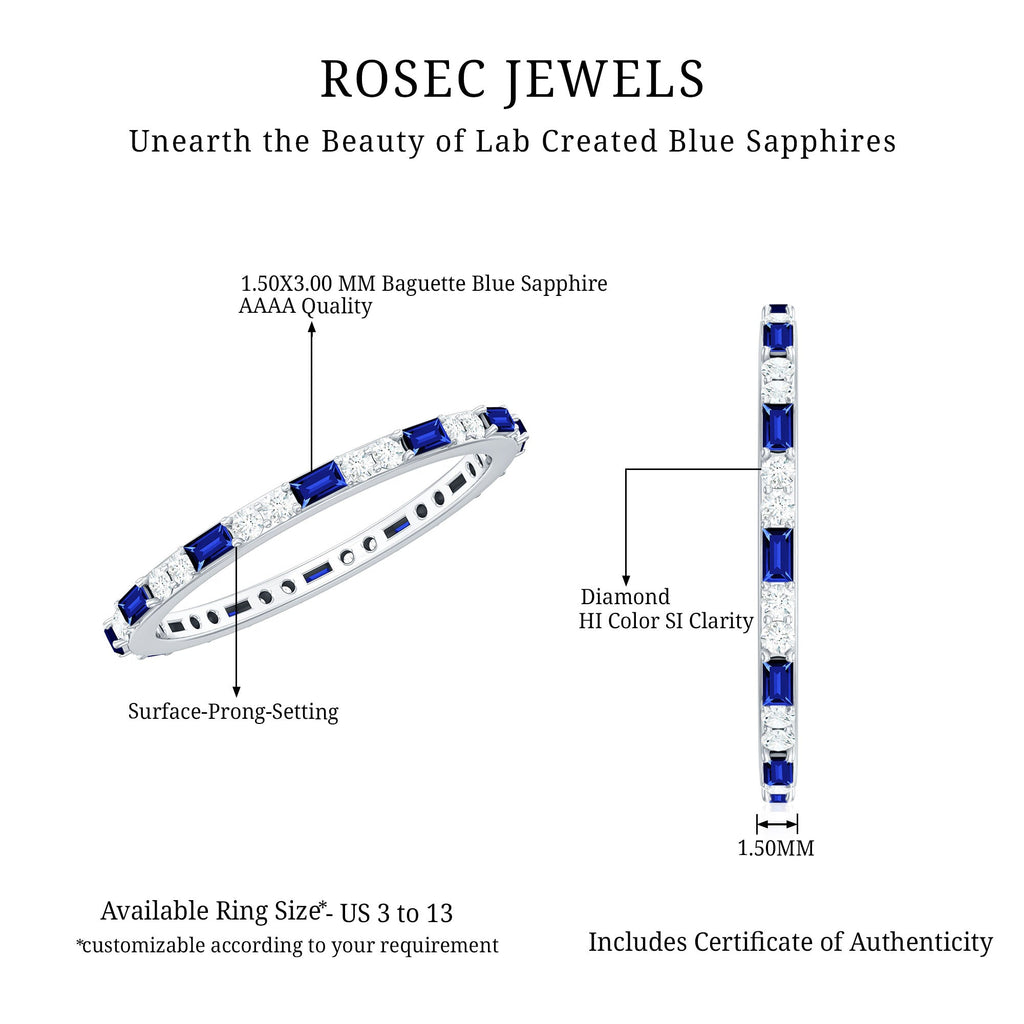Certified Baguette Lab Blue Sapphire Eternity Ring with Diamond