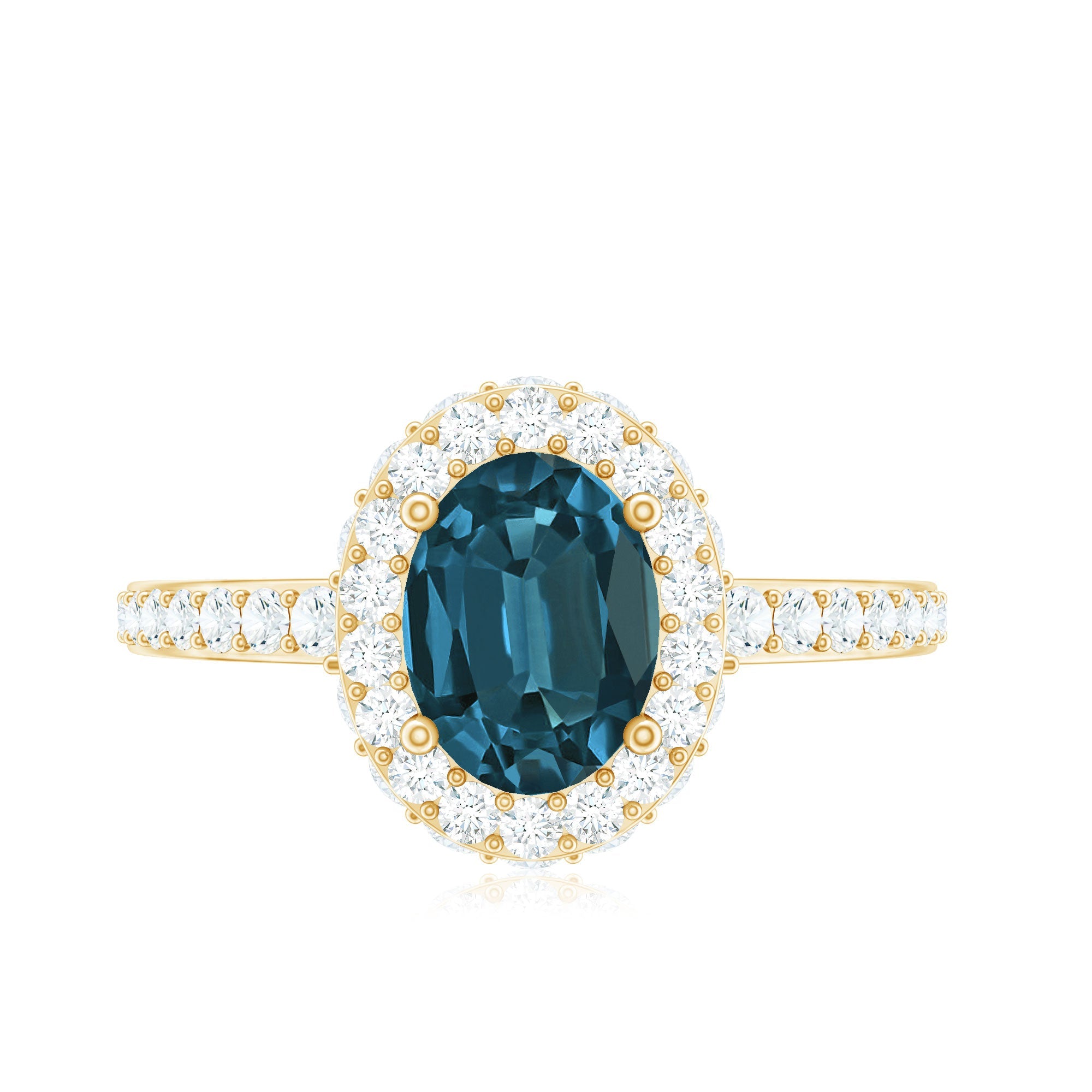 Genuine London Blue Topaz Classic Engagement Ring with Moissanite Halo