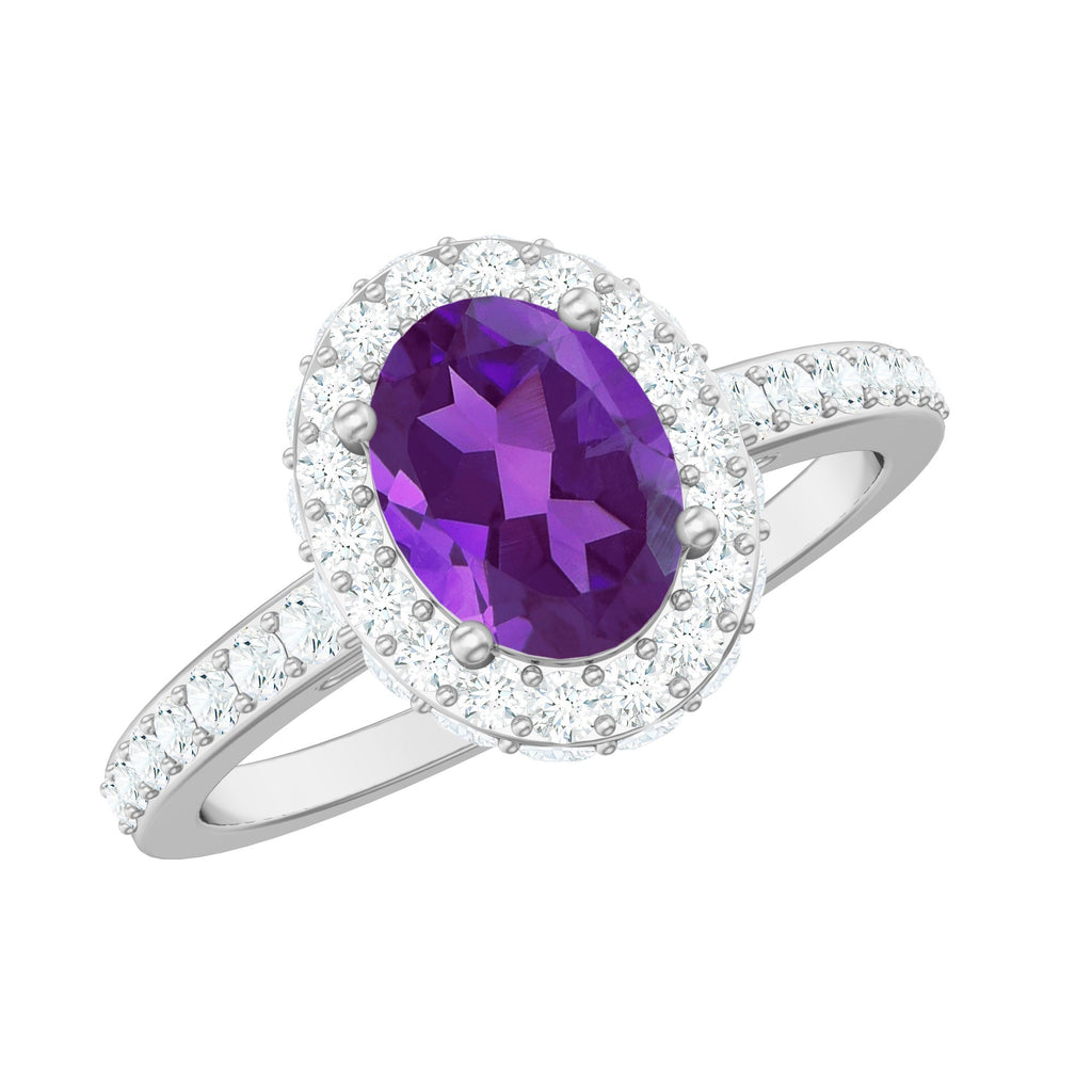 Natural 1 Carat Amethyst Oval Engagement Ring with Moissanite Halo