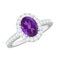 Natural 1 Carat Amethyst Oval Engagement Ring with Moissanite Halo