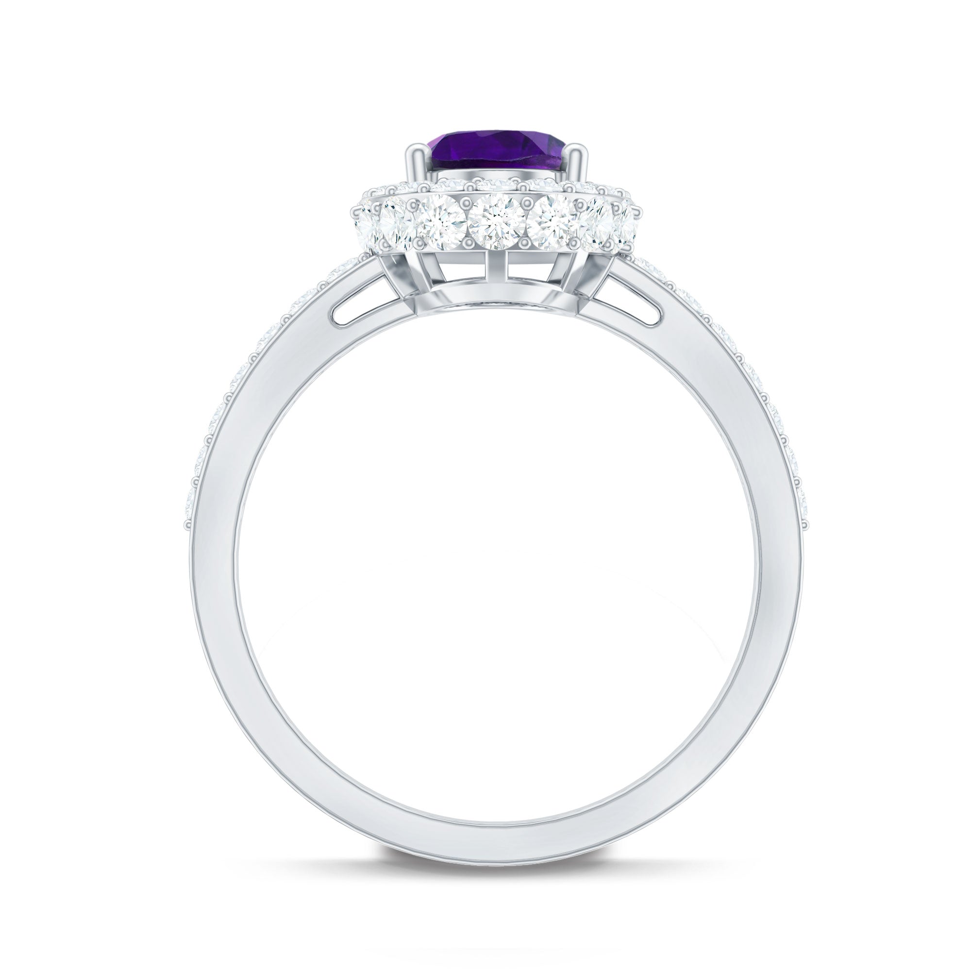 Natural 1 Carat Amethyst Oval Engagement Ring with Moissanite Halo
