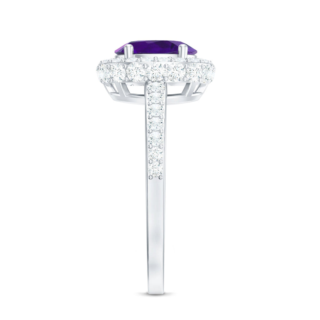 Natural 1 Carat Amethyst Oval Engagement Ring with Moissanite Halo
