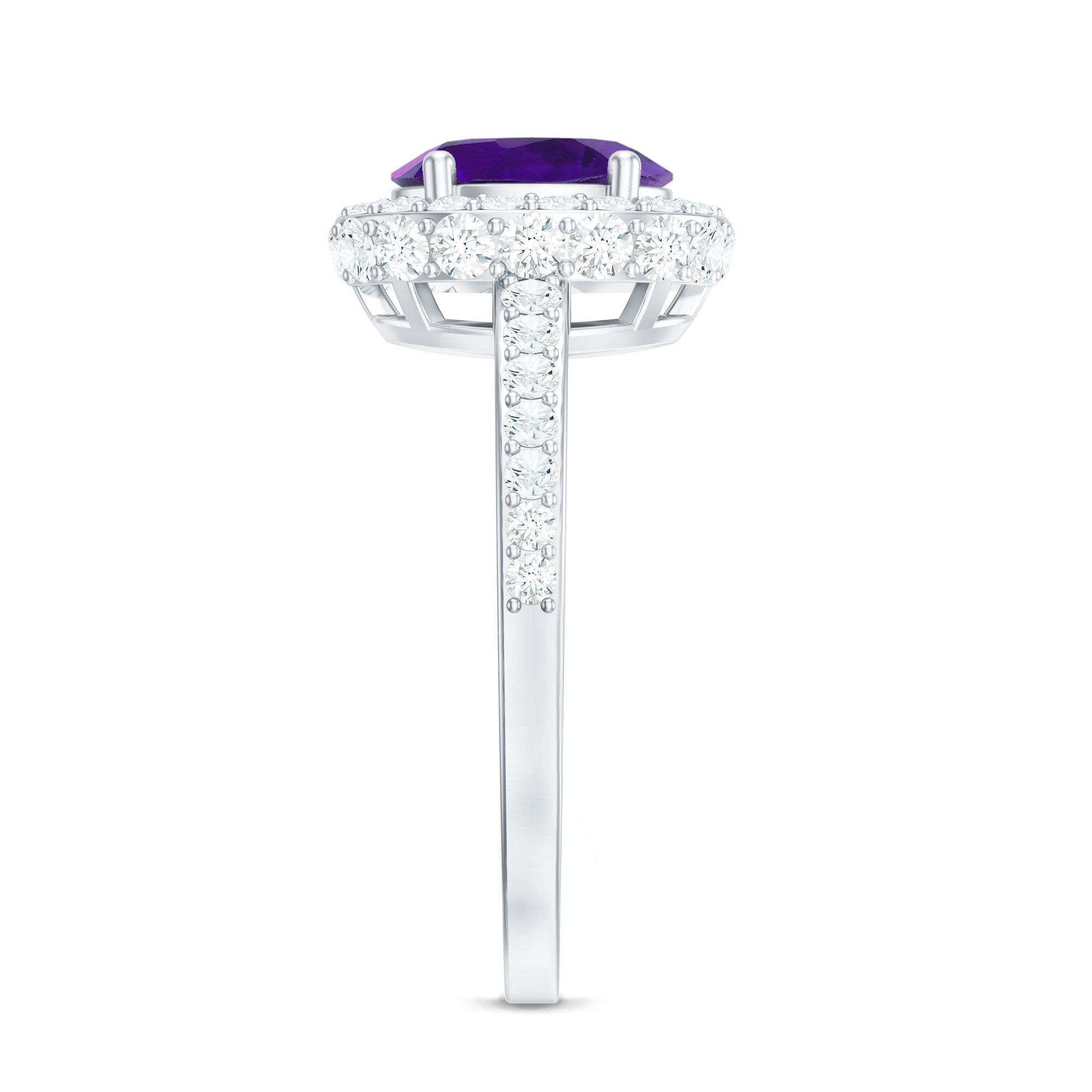 Natural 1 Carat Amethyst Oval Engagement Ring with Moissanite Halo