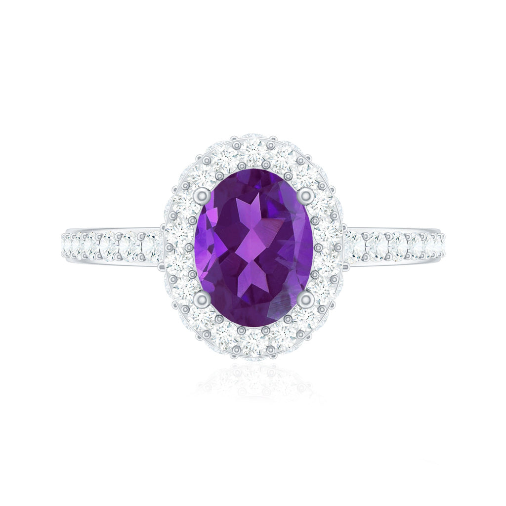 Natural 1 Carat Amethyst Oval Engagement Ring with Moissanite Halo
