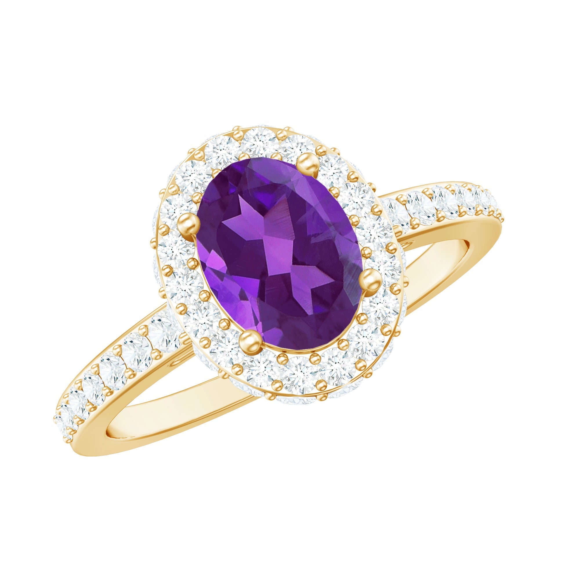 Natural 1 Carat Amethyst Oval Engagement Ring with Moissanite Halo
