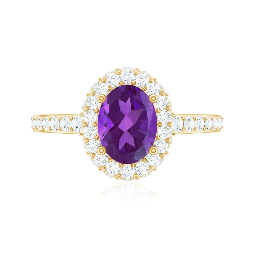 Natural 1 Carat Amethyst Oval Engagement Ring with Moissanite Halo