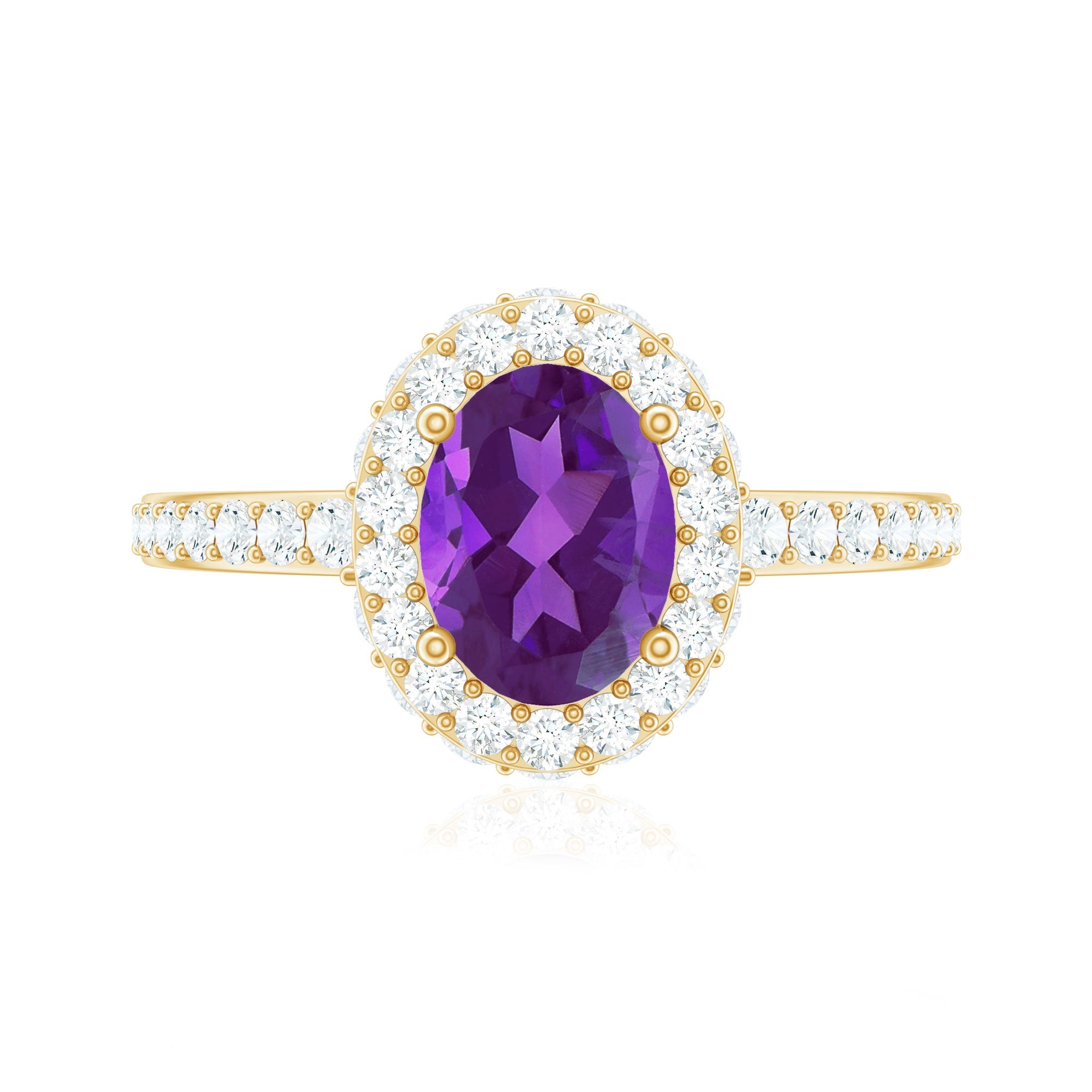 Natural 1 Carat Amethyst Oval Engagement Ring with Moissanite Halo