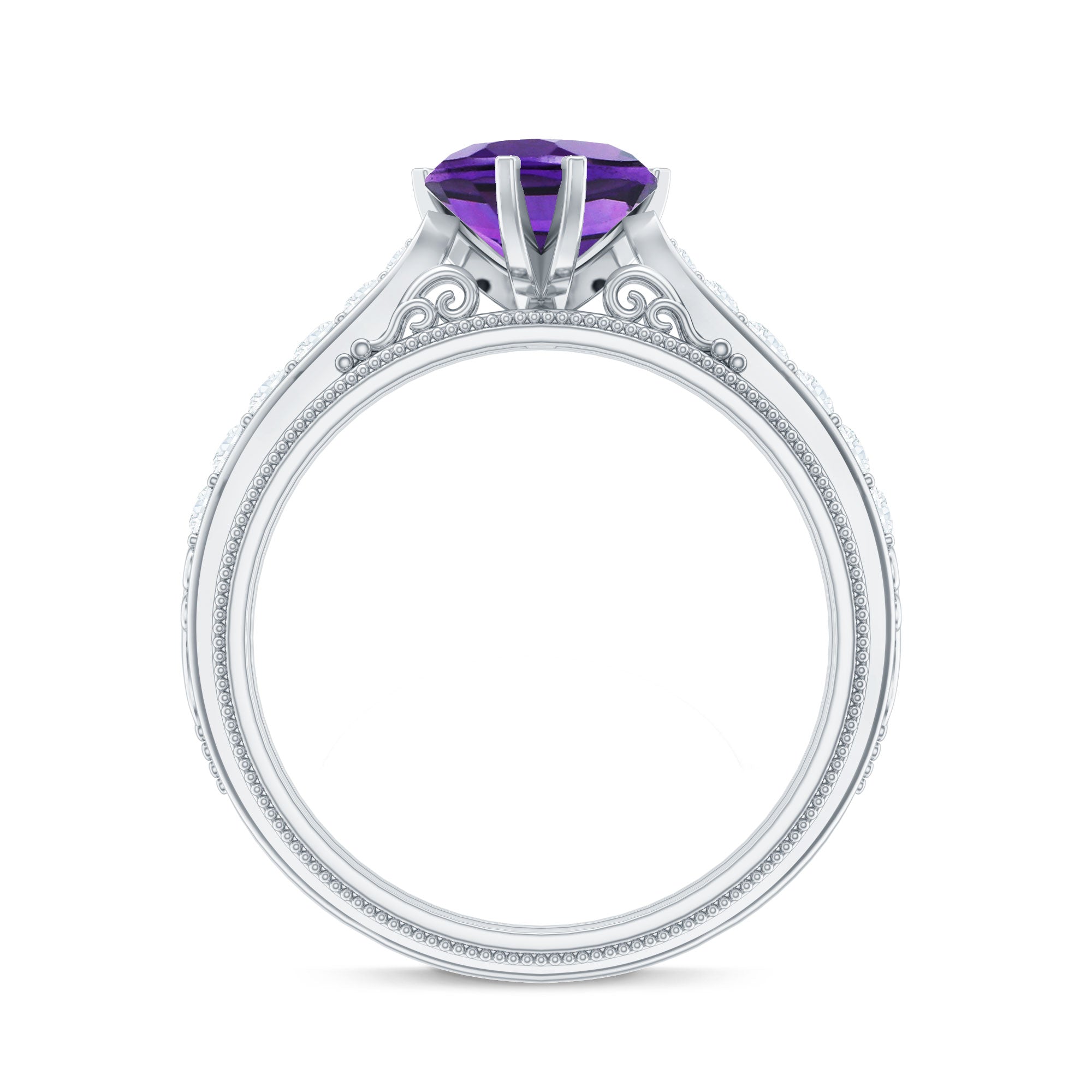 Vintage Style 2 Carat Amethyst Heart Engagement Ring with Diamond
